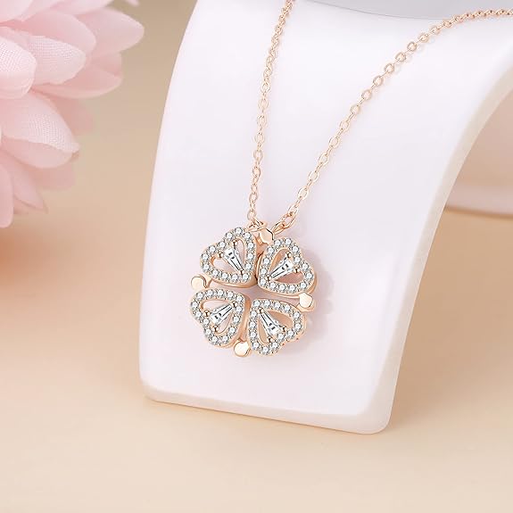 Trefle a 4 Feuille Collier Or Rose Femmes Parfaites